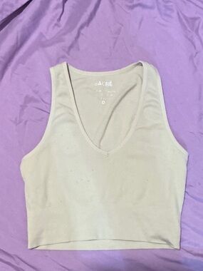 V-Neck Cropped Tank Top in Light Beige